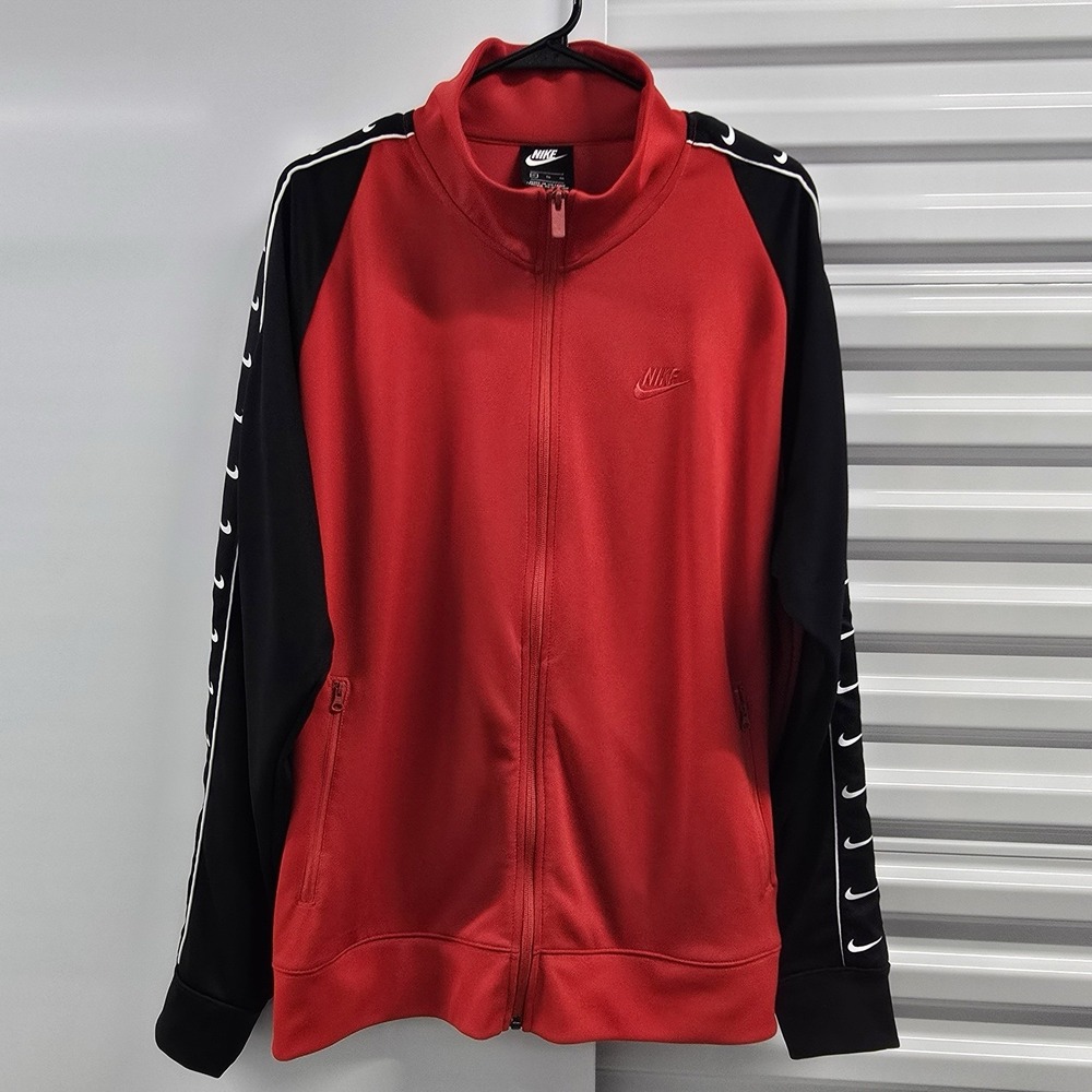 Nike Sportswear Repeat Swoosh Track Jacket Red Black Full Zip Men's XL
